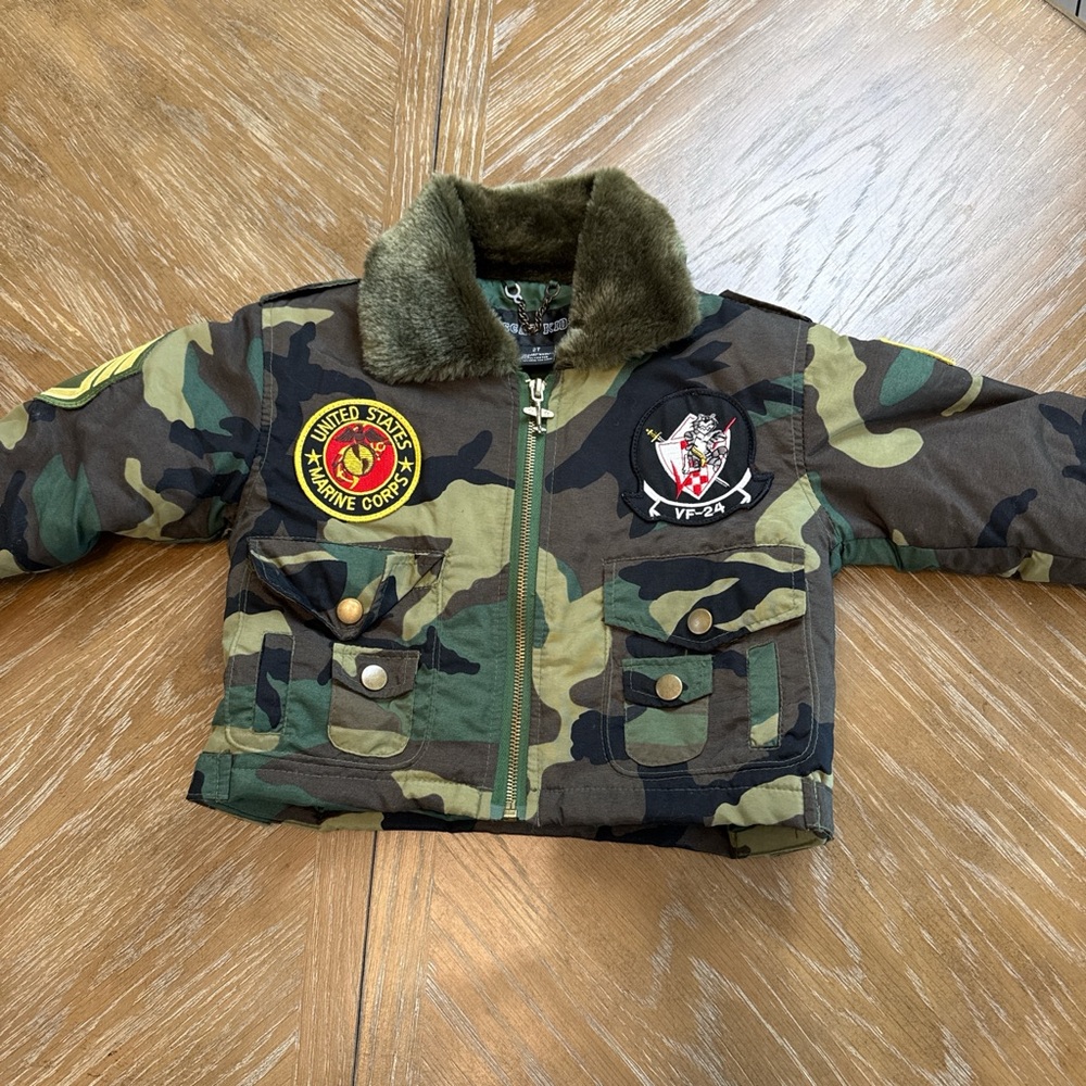 Toddler Camo bomber Military Patch Jacket - Green Camo